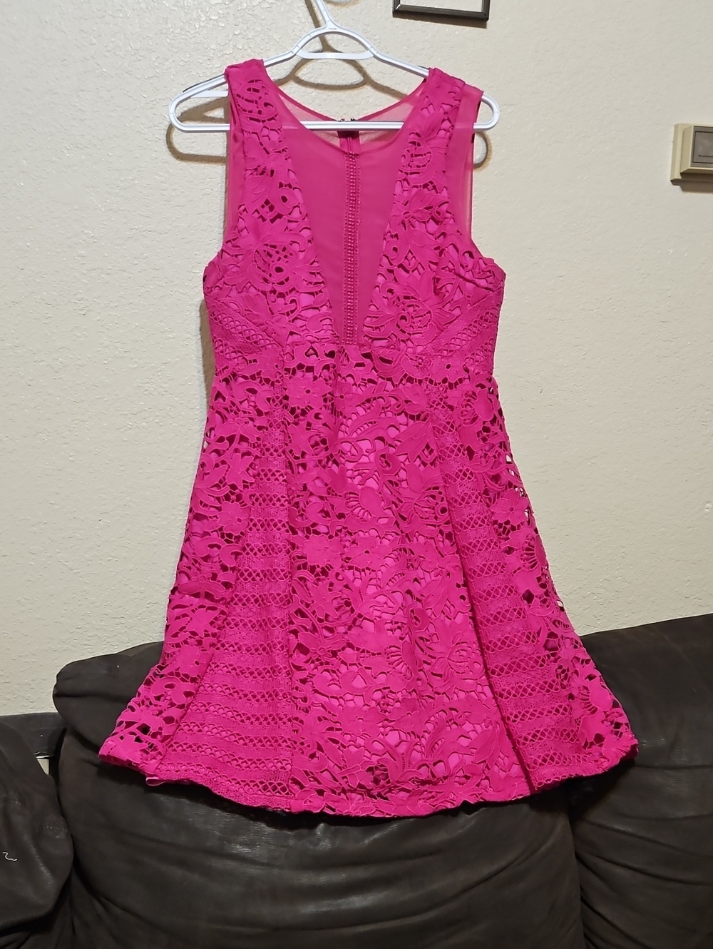 Adelyn Rae Fuchsia Floral Lace Sleeveless Mini Dress